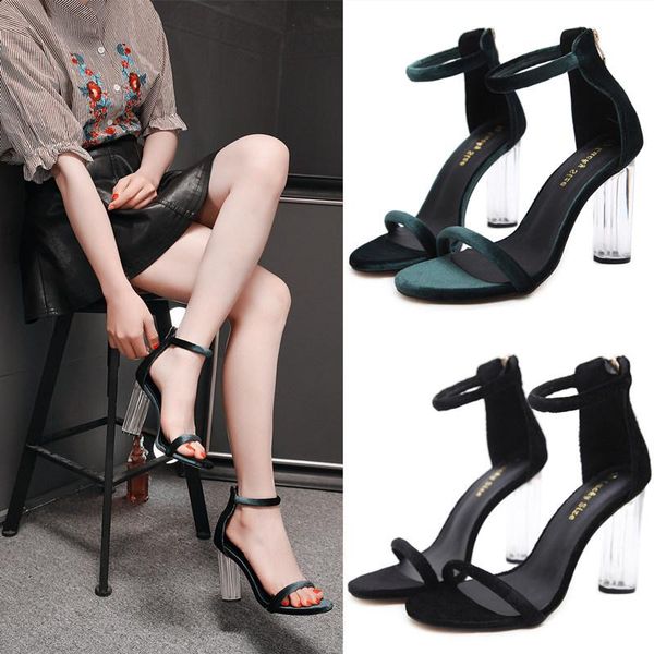 peep toe ankle strap super high women sandals transparent square heel shoes cover buckle, Black
peep toe ankle strap super high women sandals transparent square heel shoes cover buckle, Black