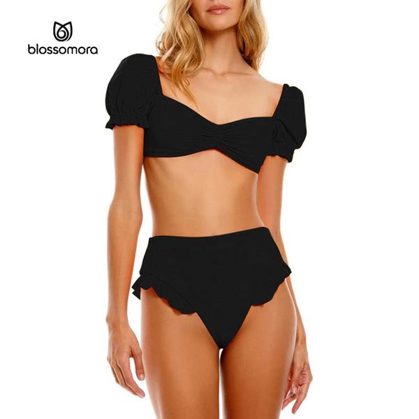 women's swimwear 2021 swimsuit high waist split bikini puff sleeve one-shoulder women set bathing suit, White;black
women's swimwear 2021 swimsuit high waist split bikini puff sleeve one-shoulder women set bathing suit, White;black