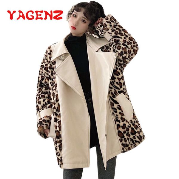 women's leather & faux yagenz winter jacket women splice leopard-print plush female plus size long coat fashion biker 576, Black
women's leather & faux yagenz winter jacket women splice leopard-print plush female plus size long coat fashion biker 576, Black