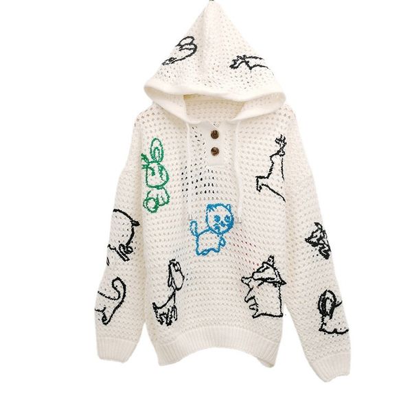 sweater knit qiao jingjing's same 2021 autumn lazy animal pattern ted hooded hollow out loose women's wear, White;black
sweater knit qiao jingjing's same 2021 autumn lazy animal pattern ted hooded hollow out loose women's wear, White;black