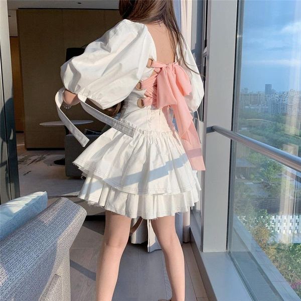 party dresses kawaii mini women backless bandage korean style sweet dress puff sleeve patchwork beach summer sundress 2021, White;black
party dresses kawaii mini women backless bandage korean style sweet dress puff sleeve patchwork beach summer sundress 2021, White;black