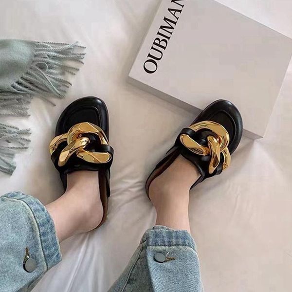 spring brand women slipper round toe slip on flats mules shoes fashion gold chain decor outdoor slides sandal slippers, Black
spring brand women slipper round toe slip on flats mules shoes fashion gold chain decor outdoor slides sandal slippers, Black