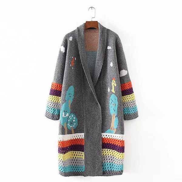women's sweaters 2021 women colorful hollow jacquard contrast color sweater cardigan coat female loose thicken long sleeve autumn winte, White;black
women's sweaters 2021 women colorful hollow jacquard contrast color sweater cardigan coat female loose thicken long sleeve autumn winte, White;black