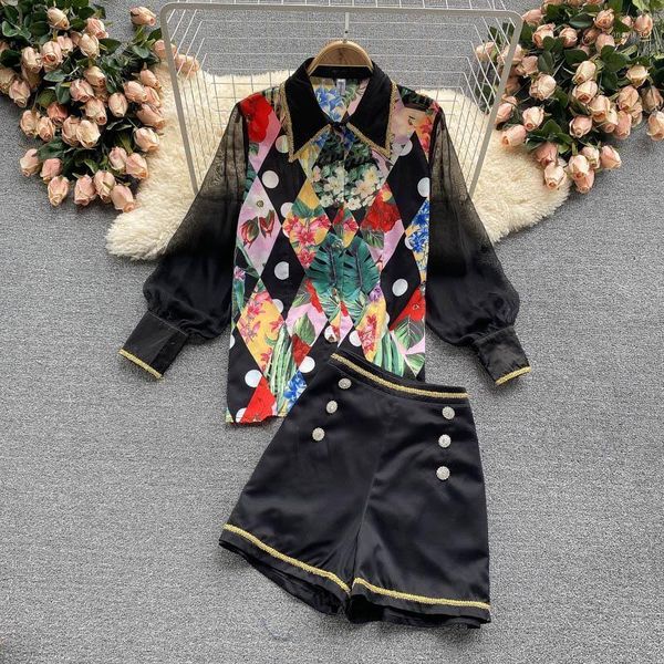 women's tracksuits women shorts 2 pieces set summer designer female long sleeve patchwork floral print shirt + high waist fashion suits, Gray
women's tracksuits women shorts 2 pieces set summer designer female long sleeve patchwork floral print shirt + high waist fashion suits, Gray