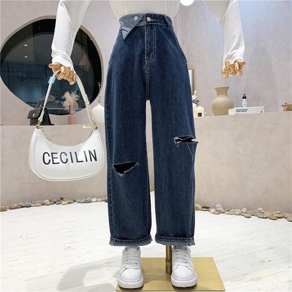 women's jeans women autumn 2021 korean fashion high waist loose retro ripped trousers straight leg pants streetwear vaqueros mujer, Blue
women's jeans women autumn 2021 korean fashion high waist loose retro ripped trousers straight leg pants streetwear vaqueros mujer, Blue
