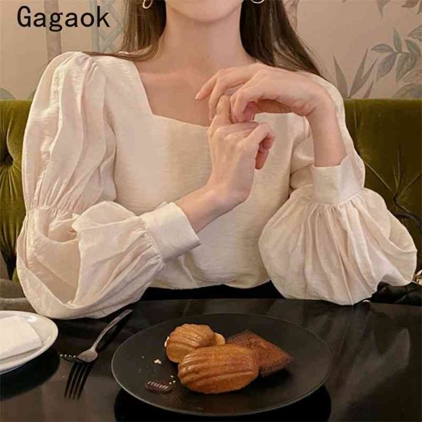 women streetwear fashion blouse spring summer solid square collar puff sleeve loose chic wild korean shirt 210531, White
women streetwear fashion blouse spring summer solid square collar puff sleeve loose chic wild korean shirt 210531, White