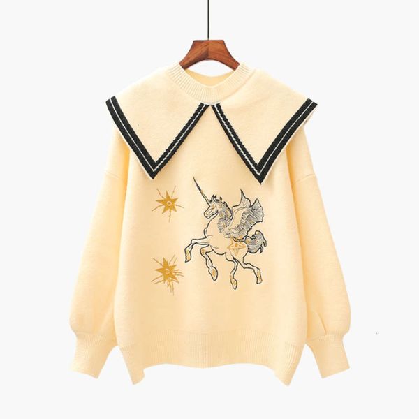 women's sweaters sweaterscartoon embroidered baby collar sweater for women to wear autumn and winter loose little fresh student knitted, White;black
women's sweaters sweaterscartoon embroidered baby collar sweater for women to wear autumn and winter loose little fresh student knitted, White;black