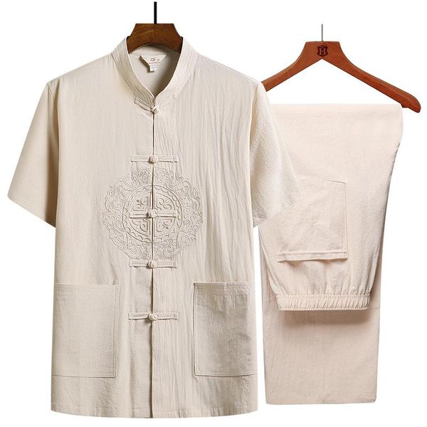 men's tracksuits plus size casual loose short sleeve cotton linen tang wu shu suit chinese style embroidery button costume sets, Gray
men's tracksuits plus size casual loose short sleeve cotton linen tang wu shu suit chinese style embroidery button costume sets, Gray