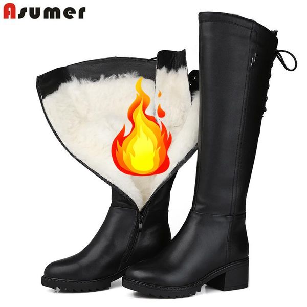 boots asumer 2021 genuine leather women winter snow zip back lace up knee high female warm wool botas, Black
boots asumer 2021 genuine leather women winter snow zip back lace up knee high female warm wool botas, Black