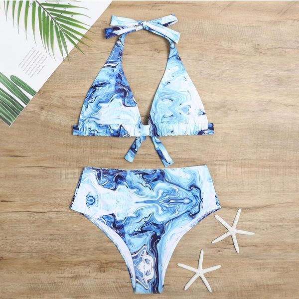 women's swimwear 2pcs women swimsuits bikini set push-up padded high waist wave print backless halter thong beachwear 2021, White;black
women's swimwear 2pcs women swimsuits bikini set push-up padded high waist wave print backless halter thong beachwear 2021, White;black