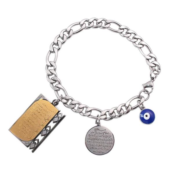 link, chain islam muslim four qul suras ayatul kursi turkey evil eye stainless steel bracelets, Black
link, chain islam muslim four qul suras ayatul kursi turkey evil eye stainless steel bracelets, Black