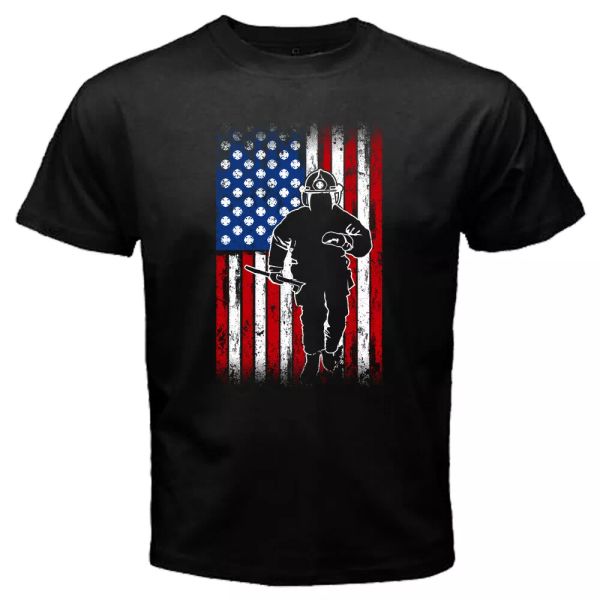 fighter fireman american flag patriot firefighter men's tee t-shirt size s - 2xl, White;black