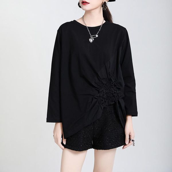 women's t-shirt irregular - wrinkled black t-shirt, long sleeve round neck white in spring and autumn of 2021
women's t-shirt irregular - wrinkled black t-shirt, long sleeve round neck white in spring and autumn of 2021