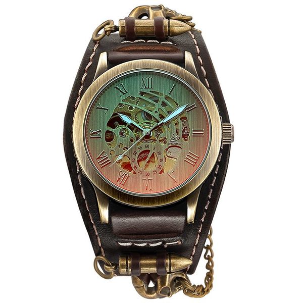 wristwatches men automatic mechanical watch skeleton wrist bracer vintage bracelet gothic reloj steampunk self winding watches saat hombre, Slivery;brown
wristwatches men automatic mechanical watch skeleton wrist bracer vintage bracelet gothic reloj steampunk self winding watches saat hombre, Slivery;brown