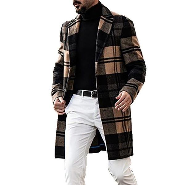 men's wool & blends plaid mens woolen coat fashion print turn-down collar casual mid-length overcoat for men, Black
men's wool & blends plaid mens woolen coat fashion print turn-down collar casual mid-length overcoat for men, Black