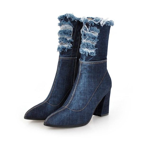 boots 2021 spring/autumn pointed toe denim women super high thin heels broken hole zipper girls blue rough shoes, Black
boots 2021 spring/autumn pointed toe denim women super high thin heels broken hole zipper girls blue rough shoes, Black