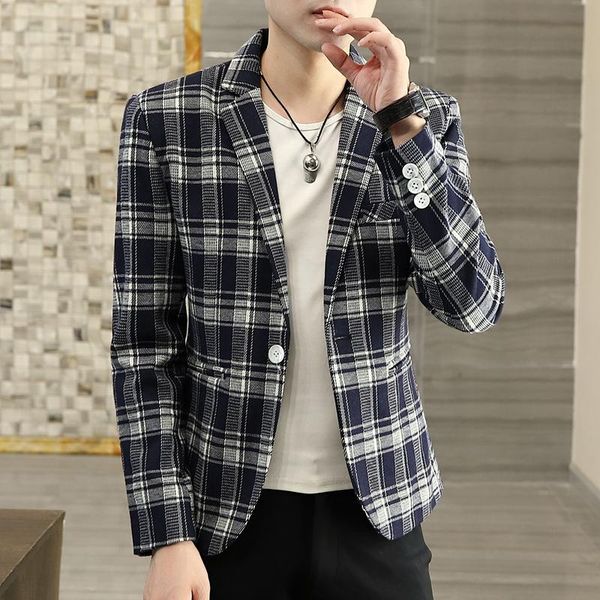 men's suits & blazers suit jacket 2021 autumn winter street plaid casual business brand clothing men slim blazer masculino, White;black
men's suits & blazers suit jacket 2021 autumn winter street plaid casual business brand clothing men slim blazer masculino, White;black