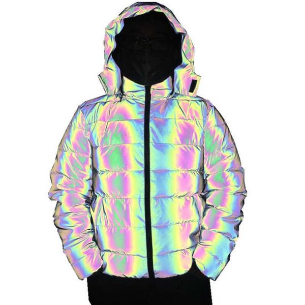 new arrival colorful rainbow reflective winter jacket women windbreaker reflecting glow hooded parka young men warm padded coat, Black
new arrival colorful rainbow reflective winter jacket women windbreaker reflecting glow hooded parka young men warm padded coat, Black