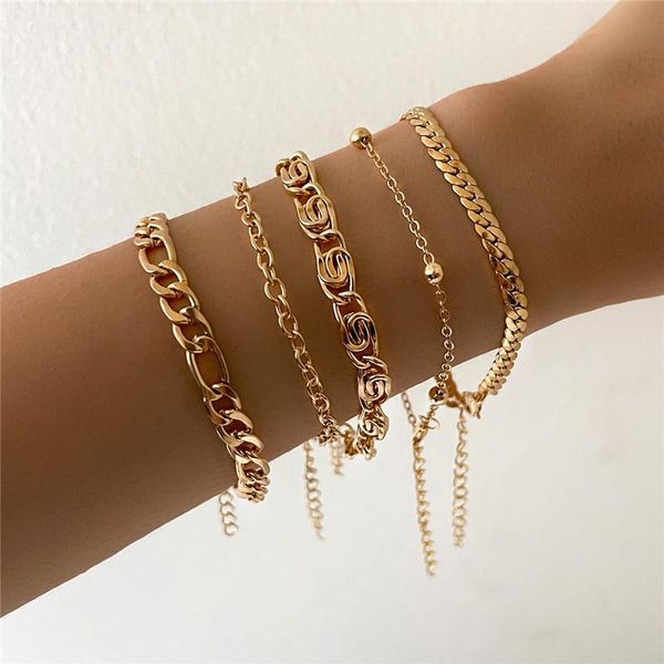link, chain wukalo 5 pcs/set punk gold color thick bracelet female bohemian geometric set jewelry girl party gift, Black
link, chain wukalo 5 pcs/set punk gold color thick bracelet female bohemian geometric set jewelry girl party gift, Black