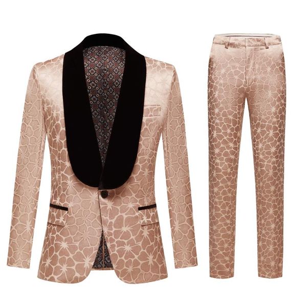 men's suits & blazers pink coat pants design flower pattern 2-piecesuitslimfit luxury wedding dress suit, White;black
men's suits & blazers pink coat pants design flower pattern 2-piecesuitslimfit luxury wedding dress suit, White;black