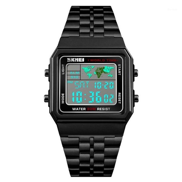 digital sports men's watch count down world time stainless steel waterproof square wrist watches multifunction fashion wristwatches, Slivery;brown
digital sports men's watch count down world time stainless steel waterproof square wrist watches multifunction fashion wristwatches, Slivery;brown