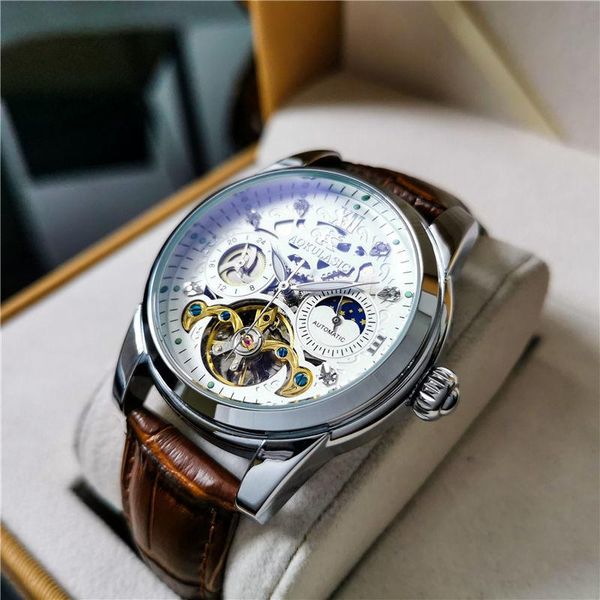 wristwatches tourbillon automatic pure mechanical watch magic sapphire leather butterfly buckle men's luminous moon phase waterproof., Slivery;brown
wristwatches tourbillon automatic pure mechanical watch magic sapphire leather butterfly buckle men's luminous moon phase waterproof., Slivery;brown