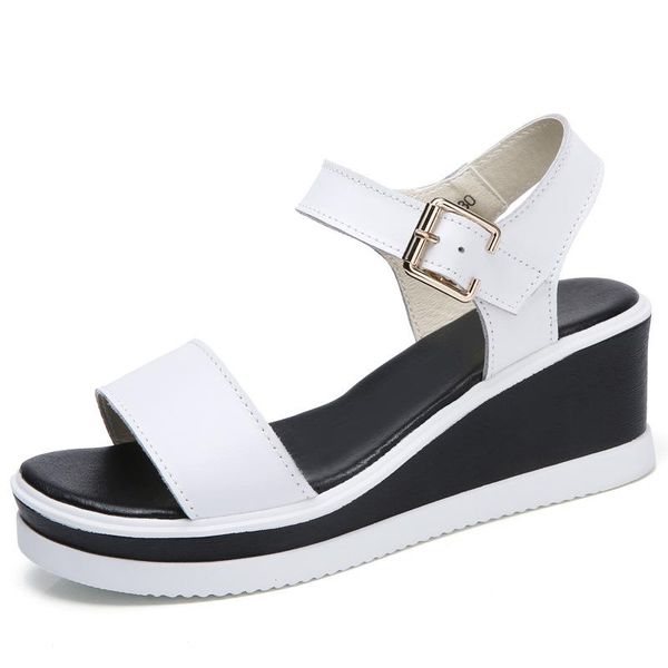 women's sandals leather 2021 summer korean version of the thick bottom wedge with a word anti-slip mid-heeled shoes, Black
women's sandals leather 2021 summer korean version of the thick bottom wedge with a word anti-slip mid-heeled shoes, Black