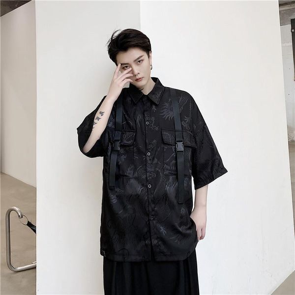 male loose streetwear hip hop shorts men summer dark dragon embroidery double pocket casual short sleeve shirts men's, White;black
male loose streetwear hip hop shorts men summer dark dragon embroidery double pocket casual short sleeve shirts men's, White;black