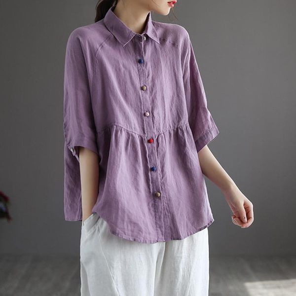 women's blouses & shirts qpfjqd ladies half sleeve color button blouse 2021 summer autumn solid women retro loose linen turn down colla, White
women's blouses & shirts qpfjqd ladies half sleeve color button blouse 2021 summer autumn solid women retro loose linen turn down colla, White