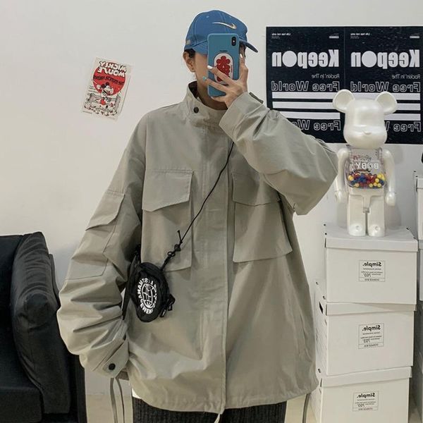men's solid color cargo jacket korean casual fashion loose harajuku streetwear big pocket japanese cotton jackets, Black;brown
men's solid color cargo jacket korean casual fashion loose harajuku streetwear big pocket japanese cotton jackets, Black;brown