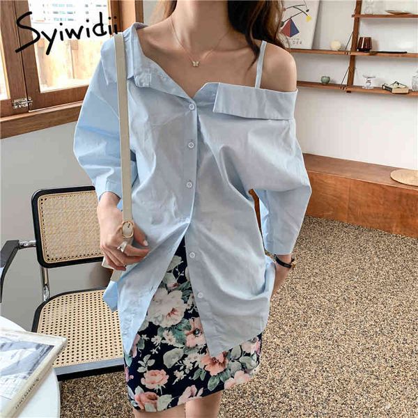 syiwidii irregular strapless blouse women single breasted turn-down collar short sleeve solid clothes summer fashion shirts 210417, White
syiwidii irregular strapless blouse women single breasted turn-down collar short sleeve solid clothes summer fashion shirts 210417, White