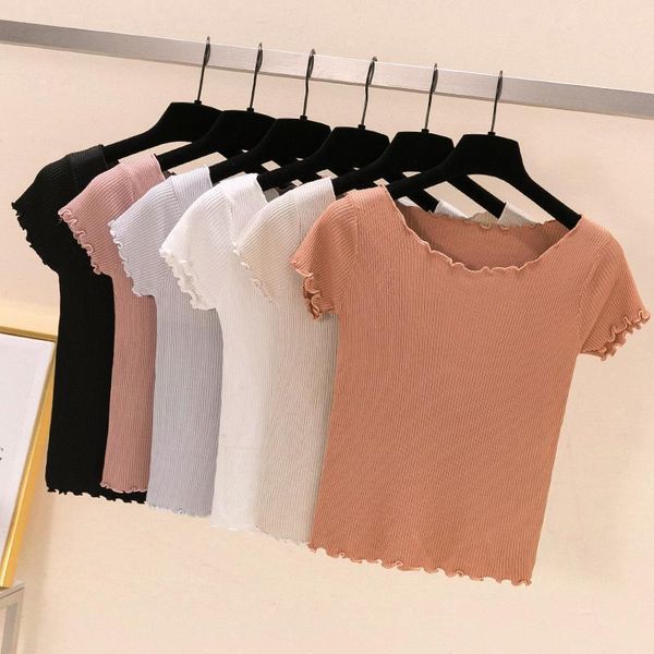 women's t-shirt crop korean solid color slim fit short cut navel sleeve wooden ear edge sweater, White
women's t-shirt crop korean solid color slim fit short cut navel sleeve wooden ear edge sweater, White