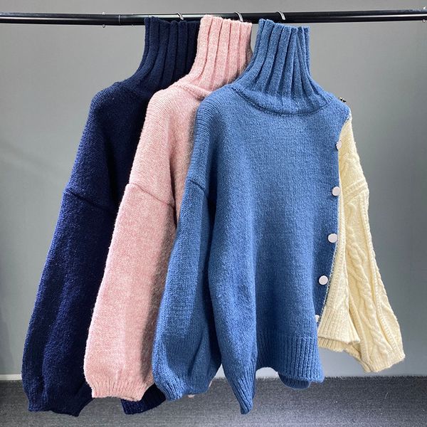 women's sweaters blouses spring 2021 casual sleeve lengthy crocheted buttons high turtleneck attacked, White;black
women's sweaters blouses spring 2021 casual sleeve lengthy crocheted buttons high turtleneck attacked, White;black