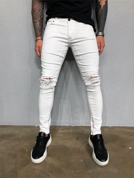 mens luxury designer white demin hole distrressed long pencil pants zipper male casual clothes, Blue
mens luxury designer white demin hole distrressed long pencil pants zipper male casual clothes, Blue