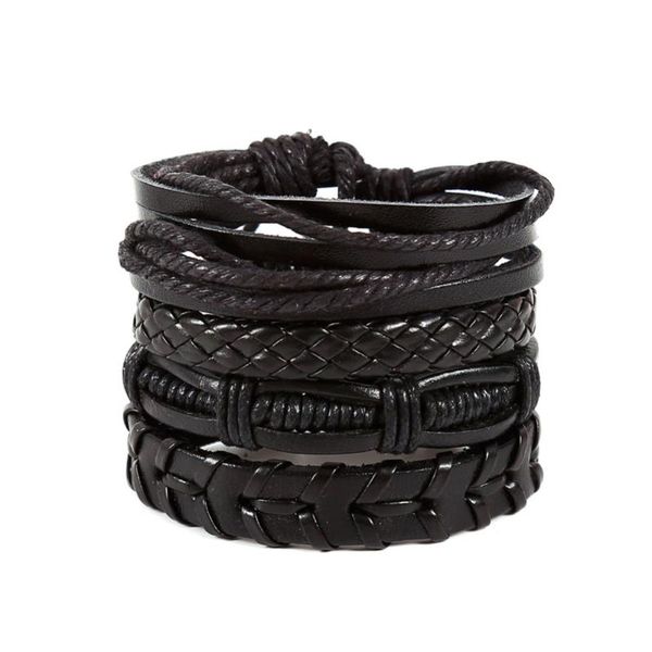 link, chain 4pcs/set weaving bracelet handmade leather set fashion male jewelry gift for men couple accessory, Black
link, chain 4pcs/set weaving bracelet handmade leather set fashion male jewelry gift for men couple accessory, Black