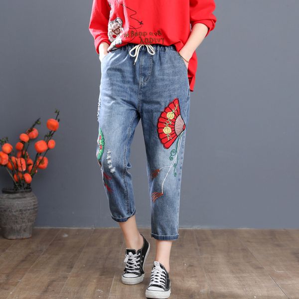 women's jeans ripped for women high waist calf-length pants casual lace up capris vintage floral embroidery denim eht2, Blue
women's jeans ripped for women high waist calf-length pants casual lace up capris vintage floral embroidery denim eht2, Blue
