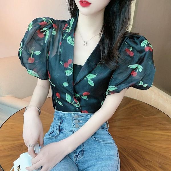 women's blouses & shirts 2021 summer fashion women retro cherry print design puff sleeve shirt top, White
women's blouses & shirts 2021 summer fashion women retro cherry print design puff sleeve shirt top, White