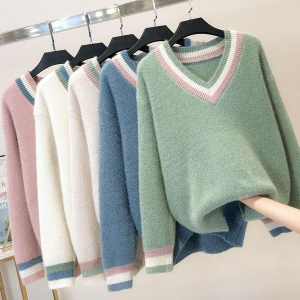 women's sweaters knitted sweater women long-sleeve thick loose student pullover female autumn winter v-neck casual knit jumper r517, White;black
women's sweaters knitted sweater women long-sleeve thick loose student pullover female autumn winter v-neck casual knit jumper r517, White;black