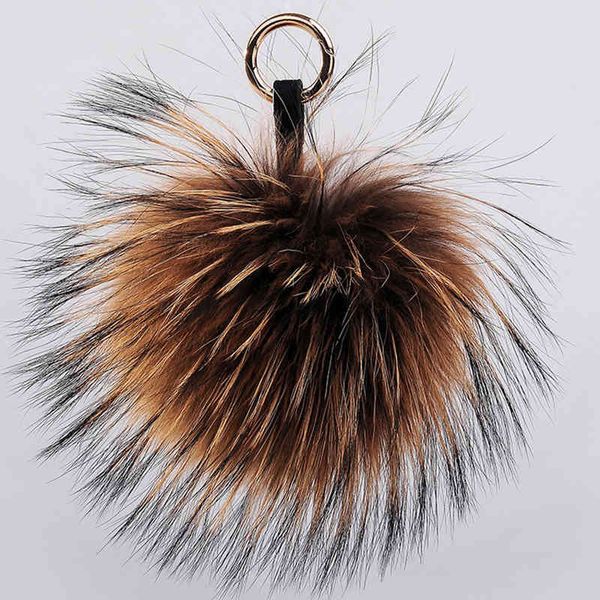 

luxury 15cm fluffy raccoon ball real key chains fur pompom keychain pompon keyring charm women bag pendant, Silver