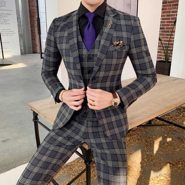 men's suits & blazers men groom wedding set jackets+vest+pants slim fit formal wear plaid boutique zixt, White;black
men's suits & blazers men groom wedding set jackets+vest+pants slim fit formal wear plaid boutique zixt, White;black