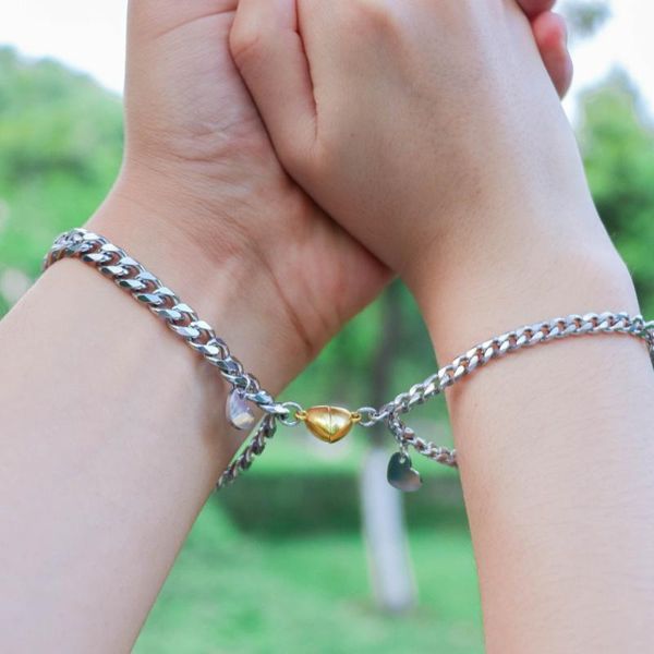 link, chain 2pcs/set magnet lovers bracelet for couples gold heart charm pendant titanium steel bracelets men women jewelry, Black
link, chain 2pcs/set magnet lovers bracelet for couples gold heart charm pendant titanium steel bracelets men women jewelry, Black