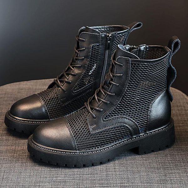 mesh boots women summer leather fashion thick-soled british style ankle side zipper wild hollowed out breathable sandals, Black
mesh boots women summer leather fashion thick-soled british style ankle side zipper wild hollowed out breathable sandals, Black