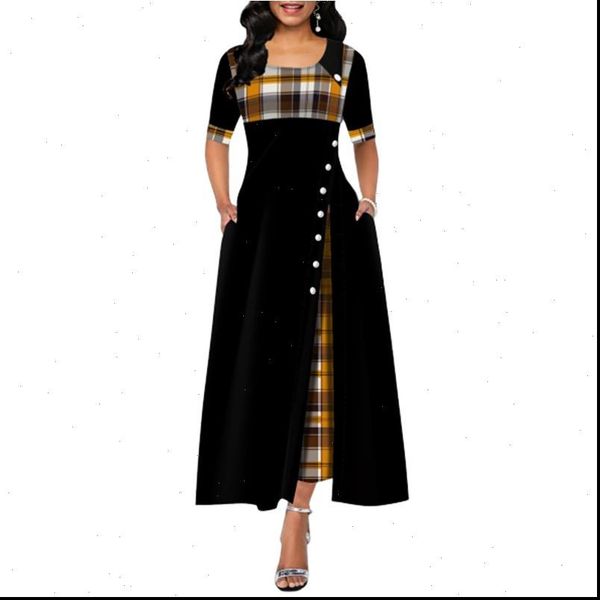 elegant long womens dresses maxi dress women summer plaid print office lady vintage mid ladies button robe femme, Black;gray
elegant long womens dresses maxi dress women summer plaid print office lady vintage mid ladies button robe femme, Black;gray