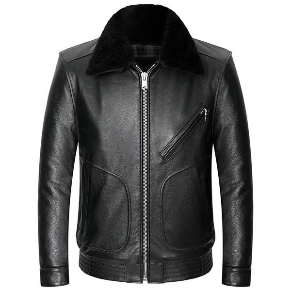 men's leather & faux winter mens thick genuine jacket detachable wool collar windbreaker real cowhide coat high quality, Black
men's leather & faux winter mens thick genuine jacket detachable wool collar windbreaker real cowhide coat high quality, Black