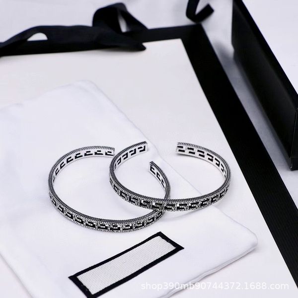 2021 new jewelry double square hollow out carving bracelet 925 silver pattern lovers girl, Black