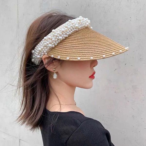 wide brim hats imitation pearl empty straw for women casual summer beach visor caps large sun protection outdoor sports cap, Blue;gray
wide brim hats imitation pearl empty straw for women casual summer beach visor caps large sun protection outdoor sports cap, Blue;gray