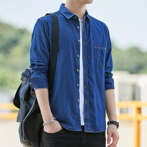 men's casual shirts 2021 spring summer cotton japanese denim shirt slim camisas para hombre, White;black
men's casual shirts 2021 spring summer cotton japanese denim shirt slim camisas para hombre, White;black