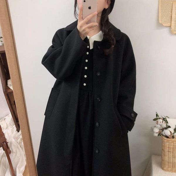 women's wool & blends woolen coat mid-length 2021 winter korean style loose and thin thickened over-the-knee parkas, Black
women's wool & blends woolen coat mid-length 2021 winter korean style loose and thin thickened over-the-knee parkas, Black