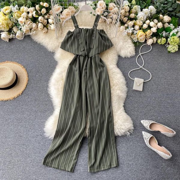 women's jumpsuits & rompers singrain women summer ruffles strap long pants korean sleeveless loose beach striped wide leg 2021, Black;white
women's jumpsuits & rompers singrain women summer ruffles strap long pants korean sleeveless loose beach striped wide leg 2021, Black;white