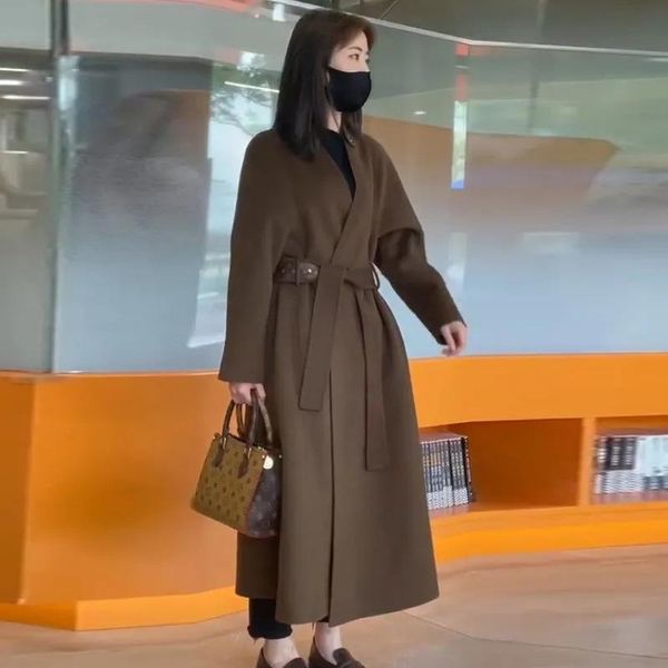 women's wool & blends 2021 autumn winter high grade double sided cashmere coats women warm v-neck coat parka jacket mujer abrigo invern, Black
women's wool & blends 2021 autumn winter high grade double sided cashmere coats women warm v-neck coat parka jacket mujer abrigo invern, Black